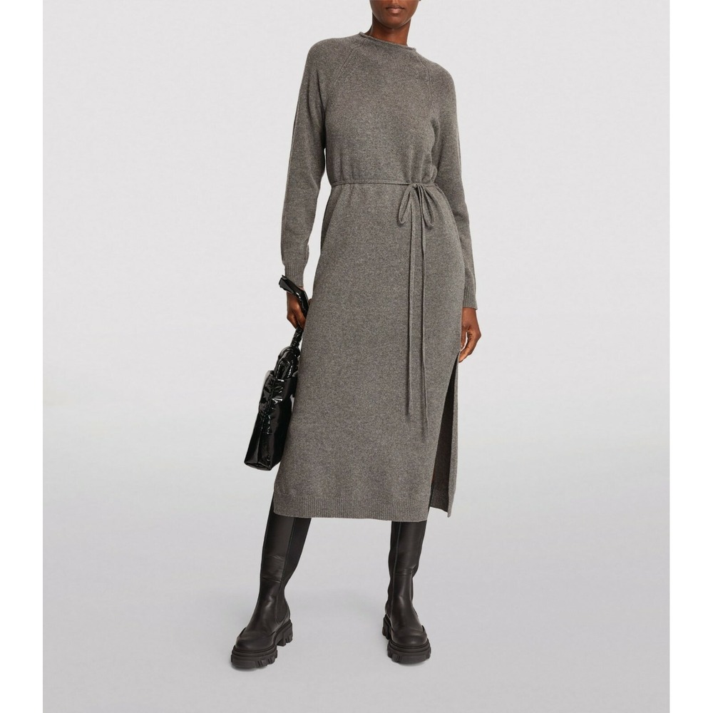 Theory Raglan Wool Cashmere Knit Sweater Midi Dress Grey Melange Medium $495